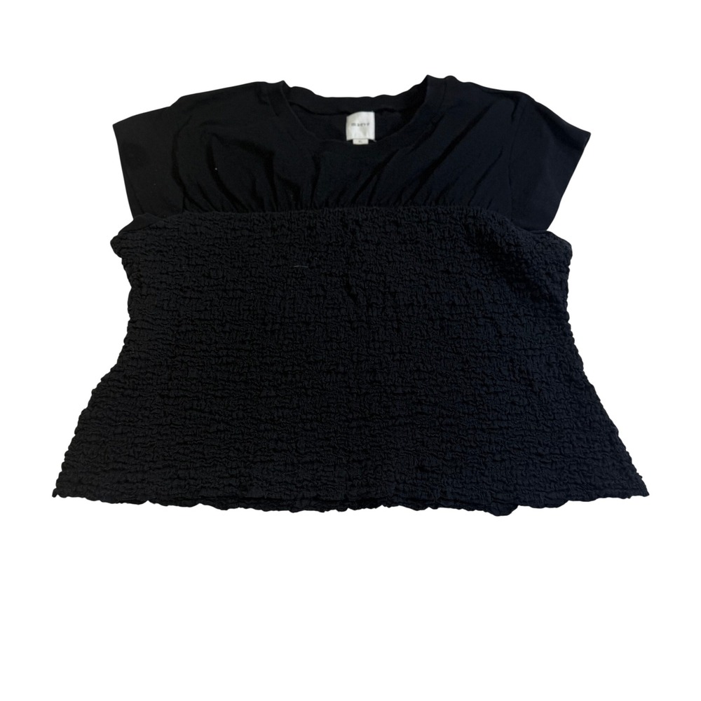 Maeve Smocked Muscle Top Women XL Black Excellent Mixed Media Cotton Tee - Picture 6 of 8